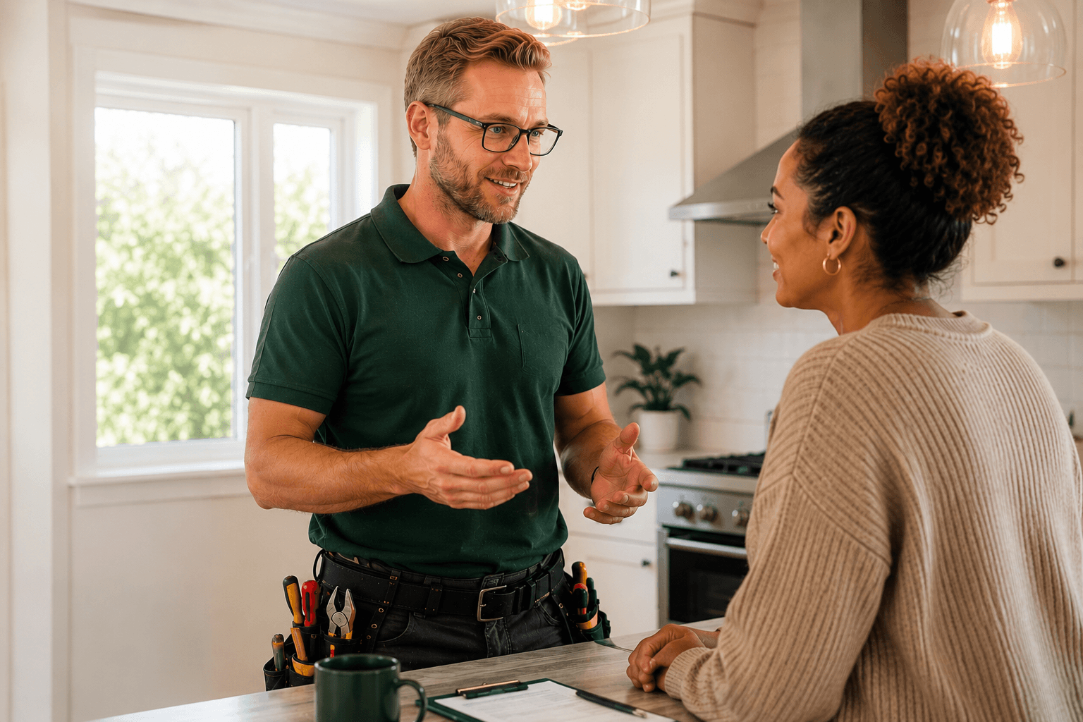 Tradesperson talking to a homeowner